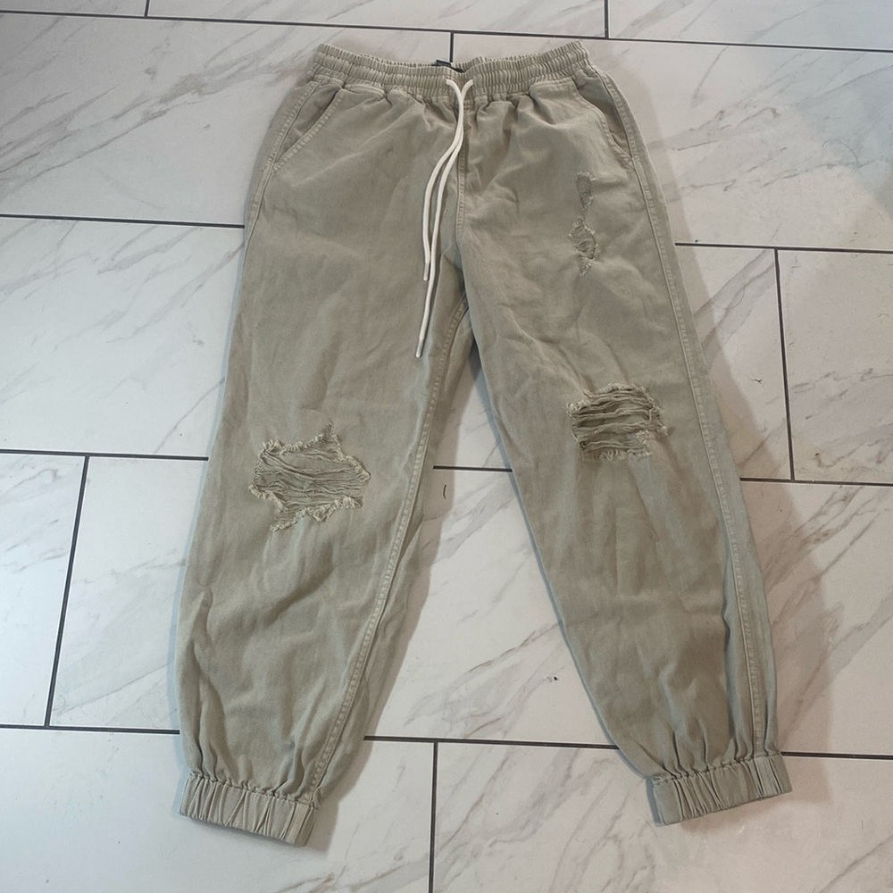 Tan Ripped Joggers